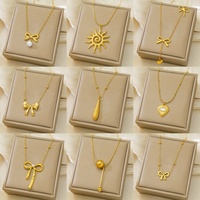 9 Styles de Colliers en Acier Inoxydable Tendance : Collier Soleil avec Nœud Papillon et Cœur en Perle, Chaîne de Clavicule Élégante et Inaltérable