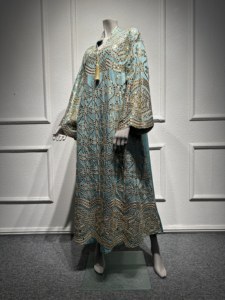 Luxury <strong>Gold</strong> Embroidery Sequin Moroccan Caftan Muslim Women Abaya Dress Long Sleeve Islamic Party <strong>Kaftan</strong> with Tassel - Product Image 3
