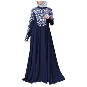 New fashion long sleeves Muslim Dress Kaftan Arab Jilbab Abaya Islamic Lace plus Size Midi Dress for women
