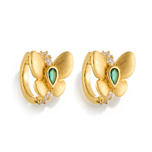 Butterfly Huggie <b>Earrings</b> Gold Plated With Zirconium 925 Silver Ear <b>Posts</b> Party Jewelry - Product Image 5