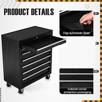 Caja de Herramientas Rodante de Metal con 7 Cajones, 27.95"D, Ruedas, Sistema de Bloqueo Resistente para Garaje/Almacén/Taller
