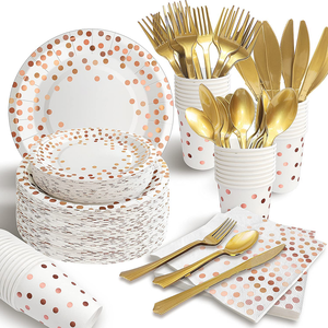 Vaisselle de table jetable, assiettes, couverts, tasses et assiettes en papier blanc avec estampage de points, pour fête d'<span class=keywords><strong>anniversaire</strong></span>, mariage, 1 pièce - Product Image 3