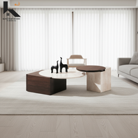 Table basse moderne de luxe léger avec plateau en marbre et structure en bois