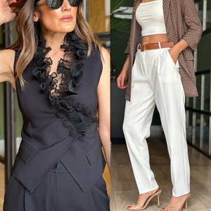 Conjunto de Dos Piezas de Verano, Pantalones sin Mangas a la Moda, Chaleco Informal con Bolsillos, para Mujer - Product Image 1