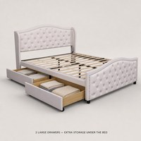 Cadre de lit en tissu avec rangement, taille King/Queen, tête de lit capitonnée avec boutons et 4 tiroirs sous le lit, chambre à coucher