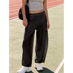 Custom <b>Women's</b> Baggy Wide Leg Track Pants High Waisted Elastic Barrel <b>Trousers</b> <b>With</b> <b>Pockets</b> Casual Gym Wear Summer Spandex - Product Image 4