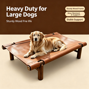 Custom Logo Wooden Raised <b>Dog</b> <b>Bed</b> Waterproof Leather Surface Rivet Decoration Heavy Duty Elevated Pet Cot Wholesale Supplies - Product Image 1