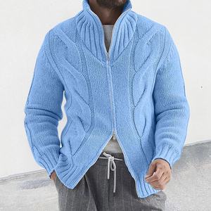 Cárdigan acanalado para <span class=keywords><strong>hombre</strong></span>, suéteres, chaqueta con doble cremallera, abrigo de invierno de punto trenzado, prendas de punto cálidas, trajes de otoño, suéter de <span class=keywords><strong>cuello</strong></span> <span class=keywords><strong>alto</strong></span> - Product Image 1