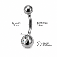 Anneaux de nombril en titane G23 ASTM F136 avec zircon CZ en forme de goutte d'eau, rond, princesse, piercing de nombril, bijoux pour le corps pour femmes, hypoallergéniques
