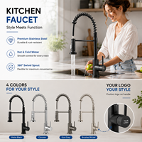 Robinet de cuisine extractible monocommande noir mat classique en céramique durable, mitigeur chaud/froid moderne en acier inoxydable pour évier