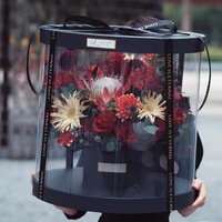 Fête des Mères PVC Fenêtre Cadeau Seau Rond Rose Boîte à Fleurs avec Couvercle Transparent pour Emballage de Fleurs Fraîches ou Artificielles