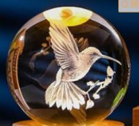 Boule de cristal lumineuse LED gravée au laser 3D de 8 cm (3,14 pouces), éclairage nocturne 3D en forme d'oiseau, écologique, pour la décoration de la chambre des enfants, pour la famille