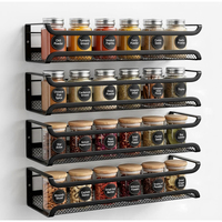 Organisateur d'épices mural pour cuisine, lot de 4, étagère de rangement pour épices, organisateur de cuisine avec 4 crochets amovibles