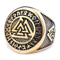 Bague personnalisée en acier inoxydable avec logo rune de style viking nordique pour homme