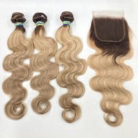 Extensions de Cheveux Humains Premium Brésiliens Vierge Body Wave HD pour Closure en Dentelle, Grade Remy, Blond 1B/613, 16''-20''