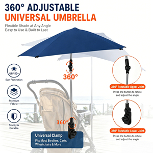 Sombrilla universal ajustable de 360 grados con abrazadera giratoria y protección solar UPF 50+ para carriolas y uso en exteriores - Product Image 1