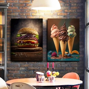 Arte de pared de lienzo Art Deco para cocina restaurante decoración del hogar deliciosa comida callejera-<span class=keywords><strong>Pizza</strong></span> hamburguesa perro caliente helado Naturaleza muerta - Product Image 2