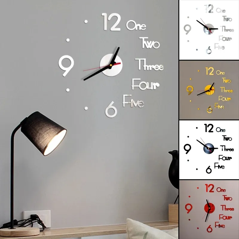 Acrylic Digital 3D Wall Clock DIY Frameless Mute Clock Mirror Surface Roman Numerals Sticker Clock for Home Office