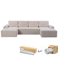 Canapé modulaire en forme de U de 135 pouces, couleur crème nuage, avec ottoman, confortable, en tissu corduroy, pour salon, chambre, appartement