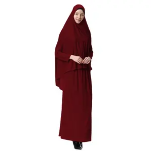 Hete Verkopende Wijn Rood En Kleurrijke Traditionele Driedelige Tube Abaya Dubai Vrouwen Moslim Jurk