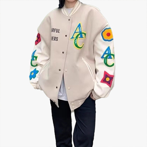 Retro <b>Baseball</b> <b>Jacket</b> <b>Men</b> Women Autumn New Style Loose Retro Splicing Customizable Embroidery Letters All Match Casual Coat - Product Image 5