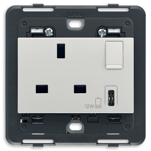 Vimar <b>Socket</b> 2P+T 13A BS <b>With</b> <b>USB</b> C Port 12W Charging Outlet - Product Image 1