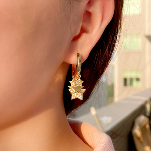 Glitzernde CZ Lucky Star Runde Huggie Creolen mit Charm Women Summer Party Brasilia nischer vergoldeter Schmuck - Product Image 2