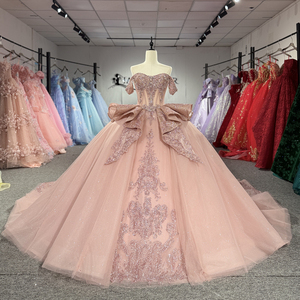 Robe de Quinceañera élégante en or rose Dy1553, style corset cœur, avec appliques de sequins, robe bouffante, taille à volants, pour bal de promo et soirée Jancember - Product Image 3