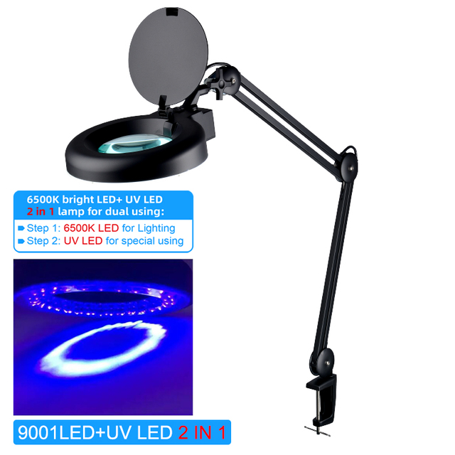 UV LED 6500K LED 2 in 1Illuminated Lamp with Glass Magnifier Arm Foldable  Jewelry PCB Electronics Inspection Magnifying Lamp