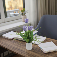 Tulipe artificielle réaliste en plastique, faite à la main, en pot, style bonsaï, petite, moderne, pour la décoration de bureau ou de salle de bain