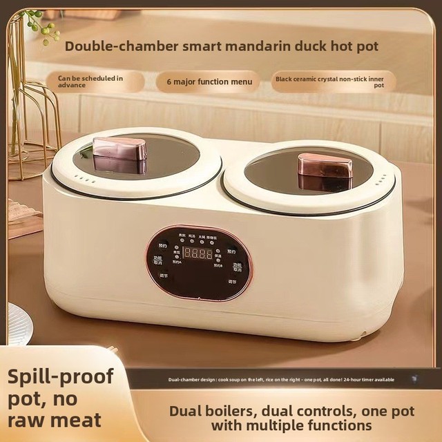 Double Inner Pot Multifunctional Electric Cooker, Intelligent All-in-One Hot Pot & Rice Cooker for Home Cooking