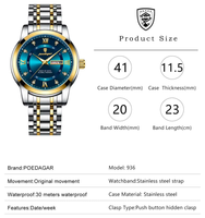 Montre pour homme POEDAGAR 936, décontractée, étanche, bracelet en acier inoxydable, calendrier lumineux, boîtier en alliage, montre à quartz
