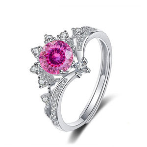 أزياء لامعة مستديرة قطع 1CT VVS الملونة المويسانيت حلقات قابلة للتعديل في الفضة الإسترليني الروديوم لصديقته - Product Image 5