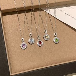 Collier pendentif simple en pierre naturelle double fleur avec halo, en argent sterling 925, pierres précieuses colorées, bijoux quotidiens pour femmes - Product Image 4