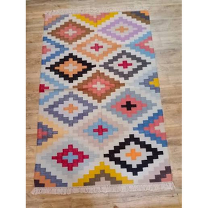 Striped Bohemian Cotton Area Rug Flat Weave Rectangular Washable Home Decor Living Room <b>Floor</b> <b>Mat</b> Multicolor Pattern - Product Image 2
