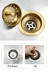 Assemblaggio Scarico Lavello Quadrato 4-1/2'' con Filtro a Cestello Superficie Oro Spazzolato Disponibile OEM - Product Image 3