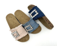Meilleures ventes OEM de sandales en denim à logo personnalisé avec boucle en PVC injecté semelle plate pour femmes sandales plates à la mode