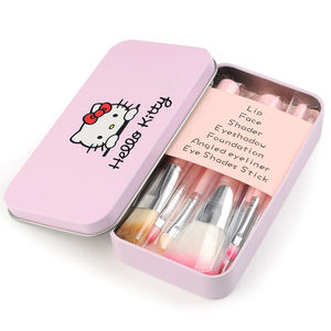 2021 Hot Sale 7Pcs Hello Kitty Makeup Brush Tool Pink Makeup Brushes Set Tin Box Eye Shadow Blush Makeup Mrush