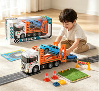 Camion de sauvetage télécommandé 27 MHz 1:12 à 4 canaux avec plateau et éclairage avant, jouet d'ingénierie pour enfants avec voiture de sport