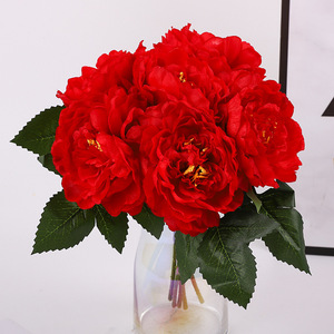 Bouquet de pivoines artificielles en soie, haute simulation, pour mariage et décoration intérieure, rouge, rose, bleu, champagne, violet, blanc, rose clair - Product Image 4