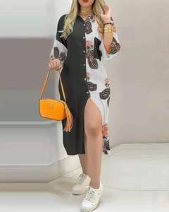 เสื้อผ้าผู้หญิงขายดี ชุดเดรสเชิ้ตมิดิติดกระดุมลายปะติดปะต่อแฟชั่นฤดูใบไม้ผลิใหม่สำหรับผู้หญิง - Product Image 6