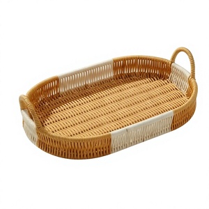 Rattan Oval Serving Tray Handwoven Wicker Breakfast Tray Decorative <b>Basket</b> Tray for Kitchen Dining Coffee <b>Table</b> Home Decor - Product Image 1