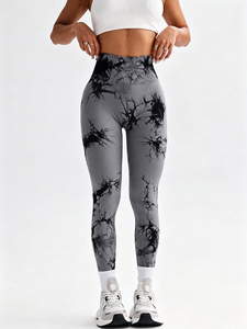 High Waist <b>Tie</b> <b>Dye</b> Yoga <b>Leggings</b> Full Length Sublimation Print Spandex Polyester Four-Way Stretch Ruched Butt Design - Product Image 5