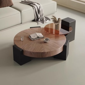 Walnut Round <b>Coffee</b> <b>Table</b> Modern Living Room Furniture <b>Small</b> Apartment Design - Product Image 1