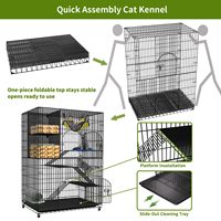 Cage à chat DIY en fer noir thermolaqué avec roulettes, étagère de rangement intégrée, hamac suspendu et lit en peluche – Durable, capacité de 25 lb