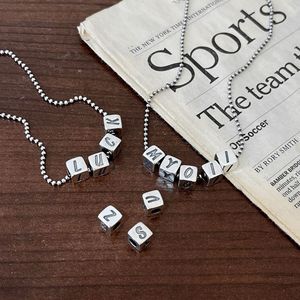 925 Sterling <b>Silver</b> Alphabet Cube Necklace <b>Beaded</b> Chain 21cm 50cm Women Fashion Jewelry Distressed Thai <b>Silver</b> Style - Product Image 1