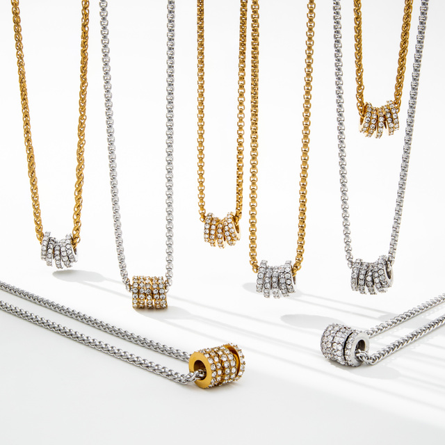 YF5146 New Waterproof Tarnish Free Stainless Steel Zircon Charm Box Chain Necklace 18k Gold Plated Wheat Chain Pendant Necklaces