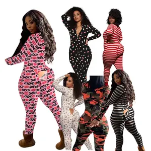 Pijama Enterizo de Manga Larga con Estampado para <span class=keywords><strong>Mujer</strong></span>, con Abertura Trasera, Oferta de Primavera 2021 - Product Image 1