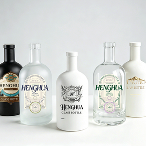 Venta Caliente: Botellas de Vidrio Vacías Redondas Esmeriladas Transparentes/Negras de 100ml, 200ml, 375ml, 500ml, 750ml y <span class=keywords><strong>1L</strong></span> para Licor, Vodka, Ron, Brandy, Ginebra con Tapón de Corcho - Product Image 1