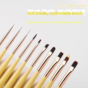 Ensemble de pinceaux à ongles avec manche en bois jaune, pointes en nylon de formes multiples pour manucure en Gel UV, 1/10 pièces - Product Image 5